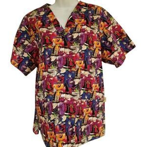 Tafford Uniforms Scrub Top Halloween Womens M Witches Pumpkins